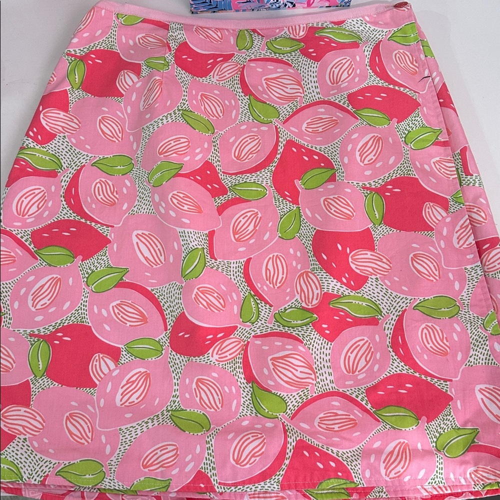 Lilly Pulitzer Vintage two sided wrap around Pink and Green Fruit Print Skirt